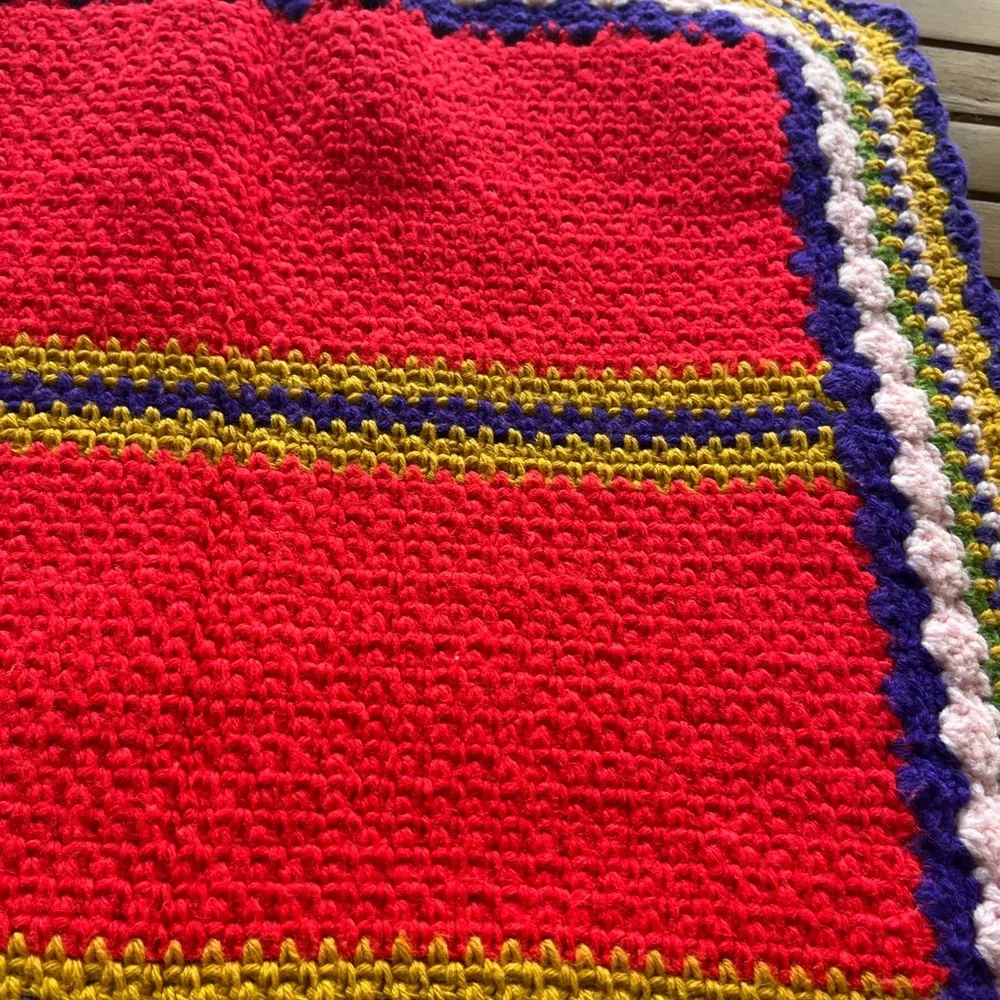 Color Block Stripe Afghan Throw Blanket Red Pink Purple Gold Green Vintage